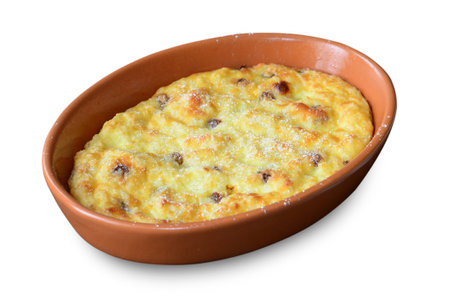 Baked Pudding, Traditional English Rice Pudding on White Isolated Backgroundの写真素材