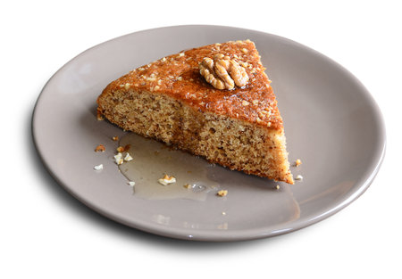 Honey and Walnut Pie on White Isolated Backgroundの写真素材