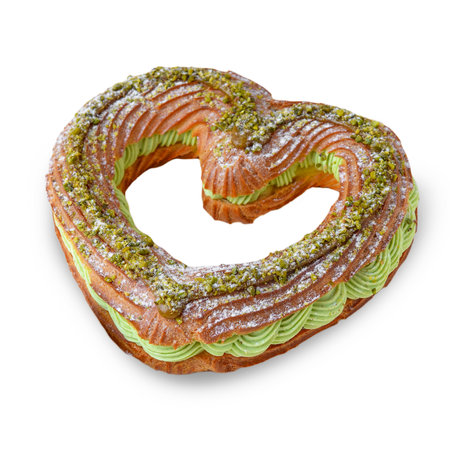 Pistachio Eclair Cake, Heart Shaped Romantic Dessert, Valentine's Day Sweet Treatの写真素材