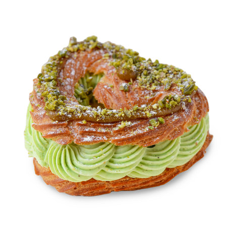 Pistachio Eclair, Heart Shaped Romantic Dessert, Valentine's Day Sweet Treatの写真素材