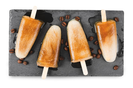 Coffee Refreshing Ice Lollies on White Isolated Backgroundの写真素材
