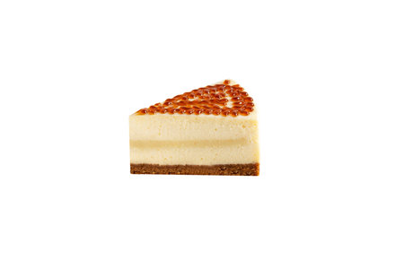 Slice of Tasty Cheesecake over White Isolated Backgroundの写真素材