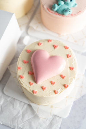 Cakes Assortment, Different Bento Cakes on Bright Backgroundの写真素材
