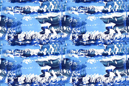 Seamless pattern Paint swatch smear background. Hand drawn blue and white acryllic Abstract texture clipartの写真素材