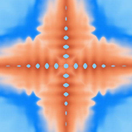 Gradient cross mandala background. Blue and orange abstract pattern. Trendy pastel neutral colors