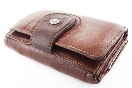 empty leather purse isolated on white background