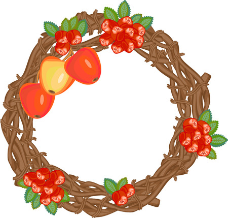 autumn wreath with rowan berries and applesのイラスト素材