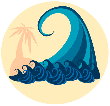 big wave and palm treeのイラスト素材
