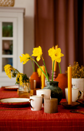 Daffodils in a vase on the kitchen table