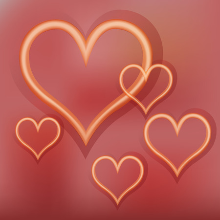Vector illustration of golden hearts on a red background. Design elements. Abstract background.のイラスト素材
