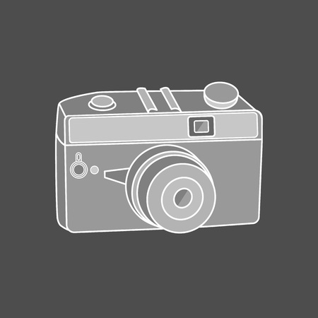 Vector illustration. Retro camera on a gray background. Ancient camera.のイラスト素材