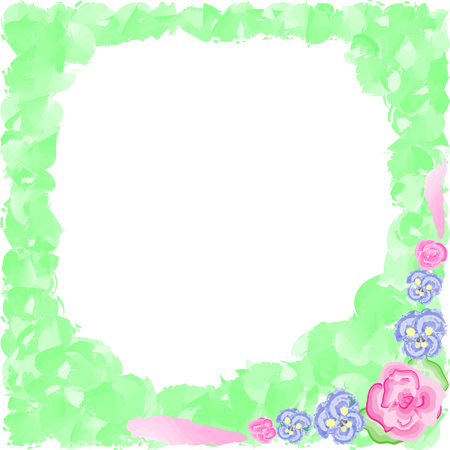 Vector illustration, frame of flowers with greenery, watercolorのイラスト素材