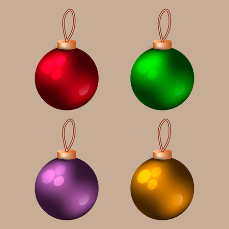 Four beautiful glass Christmas balls Vector illustrationのイラスト素材