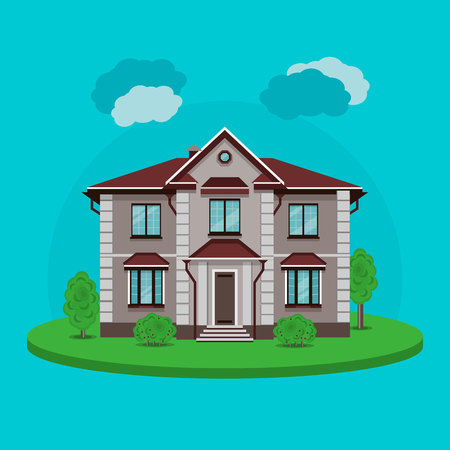 Colorful cottage illustration. A modern building in nature.のイラスト素材