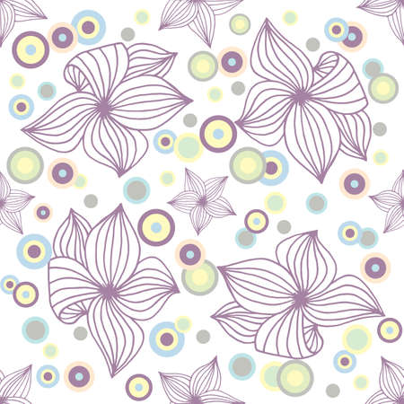 Delicate floral pattern on a white background. Seamless ornament from flowers and bubbles.のイラスト素材