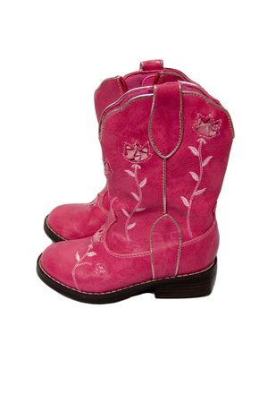 Hot Pink cowgirl boots on white backgroundの写真素材