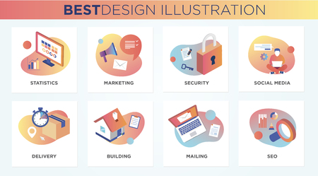Digital Marketing Flat Vector Illustration Packのイラスト素材