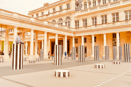 A color shot of Buren columns in Paris, Franceの写真素材