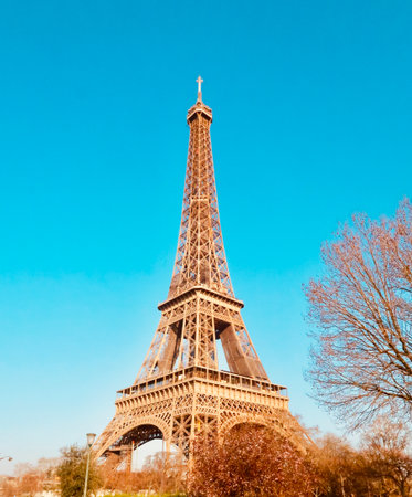 The Eiffel Tower in Paris, France on a sunny dayの写真素材