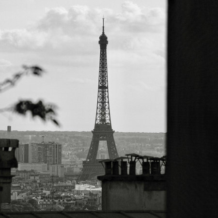 Eiffel Tower in Paris, France. Black and white.の写真素材