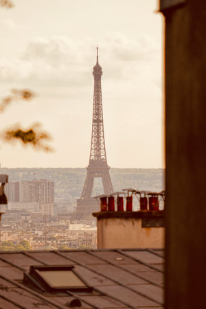Eiffel Tower in Paris, France. Beautiful panoramic view of the city.の写真素材