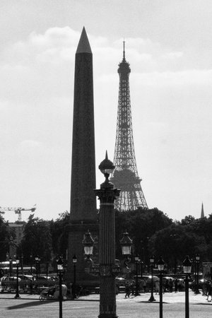 The Eiffel Tower in Paris, France in black and whiteの写真素材