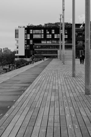 stairs of the forecourt of the National Library of France in Parisの写真素材
