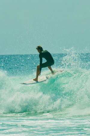 Surfing on the ocean wave. Surfing on the ocean wave. Lacanau, Franceの写真素材