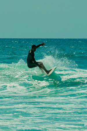 Surfing on the ocean wave. Surfing on the ocean wave. Lacanau, France