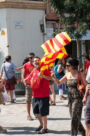 BARCELONA, SPAIN- 11TH SEPTEMBER 2014 : People marching for Catalan Independence Day