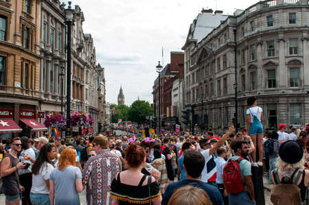 LONDON, UNITED KINGDOM - JULY 8TH 2017: The biggest march in 45 years, over 1 million people came to the streets to celebrate pride and watch the parade. Over 26,000 participated in the march.のeditorial素材