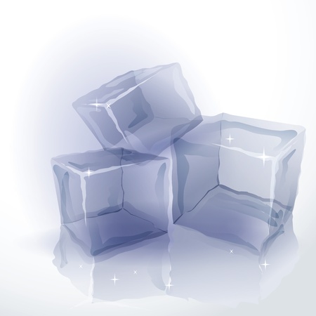 Three shining ice cubes with reflection on white backgroundのイラスト素材