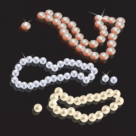 Shining pearl beads on black backgroundのイラスト素材