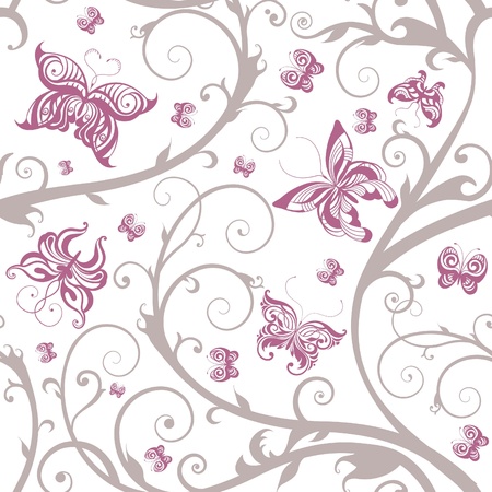 Romantic floral butterfly seamless pattern のイラスト素材