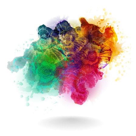 Vector hand drawn watercolor background with flowers.のイラスト素材