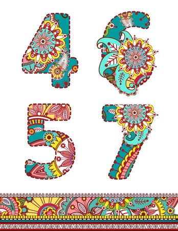 Floral colorful numbers set. Creative Vector illustration.のイラスト素材
