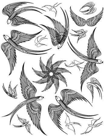 Vector set of Swallows. Vector beautiful illustration.のイラスト素材