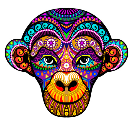 Monkey Head. 2016. Tribal colorful design. It may be used for design of a t-shirt, greeting card, a poster.のイラスト素材