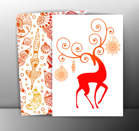 Christmas cards or backgrounds with deer and decorations. のイラスト素材