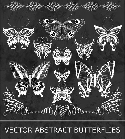 Set of abstract butterflies. Vector illustration in black and white.のイラスト素材