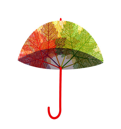 Red umbrella protecting against rain, isolated on white background, flat styleのイラスト素材
