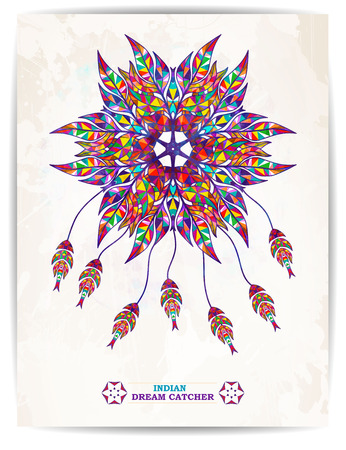 Ethnic background with abstract feathers design. Vector Dream Catcherのイラスト素材