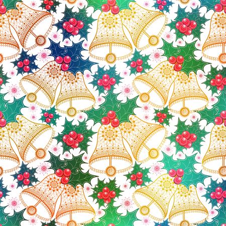 Christmas pattern seamless with poinsettia and balls. background design.のイラスト素材