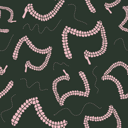 Bowel texture repeating pattern for gastroenterologist background. Fun gut shaped doodles, internal organs wallpaperのイラスト素材