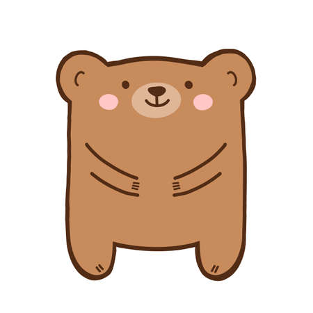 Cute cartoon brown bear with outline. Adorable kawaii animal for nursery, kids room, or newborn invitation templateの写真素材