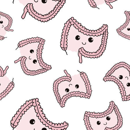 Cute bowel texture repeating pattern for gastroenterologist background. Fun gut shaped doodles, internal organ wallpaperのイラスト素材