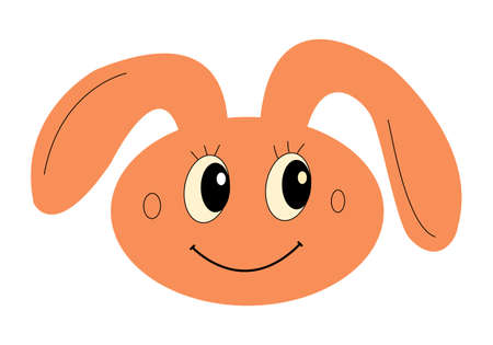 Cute orange easter bunny smiling for kids party. Happy rabbit head isolated for poster or invitation. Long ears upのイラスト素材