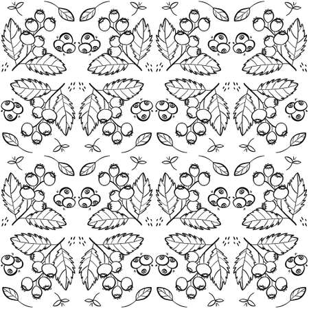 Sweet shadberry or blueberry repeating pattern. Seamless texture with wild berries. Fresh summer motives in blackのイラスト素材