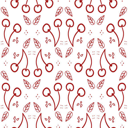 Sweet cherry repeating pattern. Seamless texture with wild berries. Summer motives with fresh healthy food ingredientsのイラスト素材