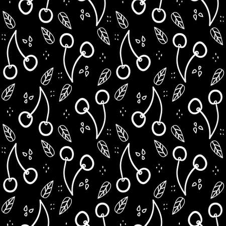 Sweet cherry repeating pattern. Seamless texture with wild berries. Summer motives with fresh healthy food ingredientsのイラスト素材